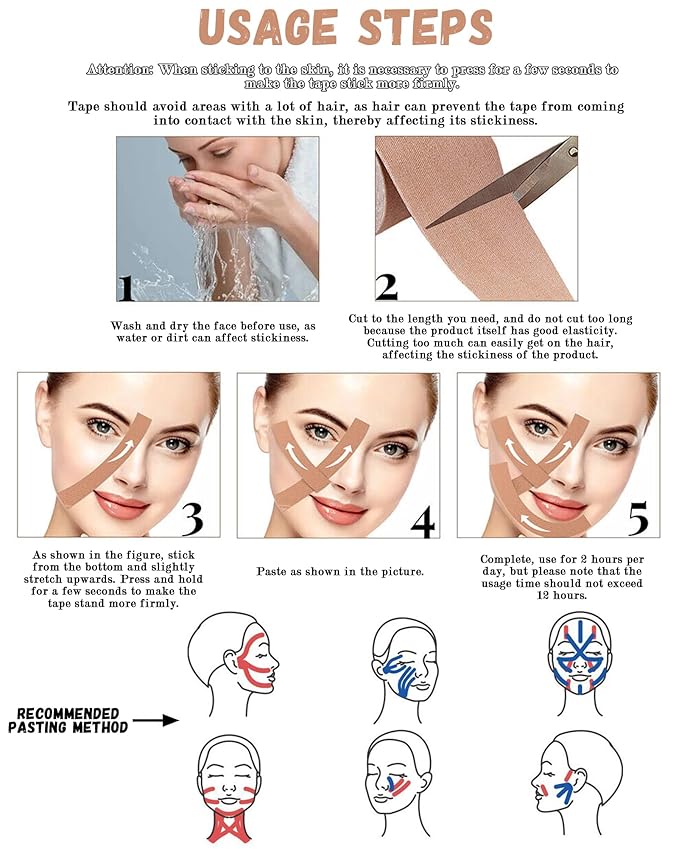 4 Rolls Facial Lift Tape Anti-Wrinkle Tape Patches Anti-Freeze Stickers for Firming And Tightening Skin Suits for All Parts of The Face and Neck 1.25cm*5m US222