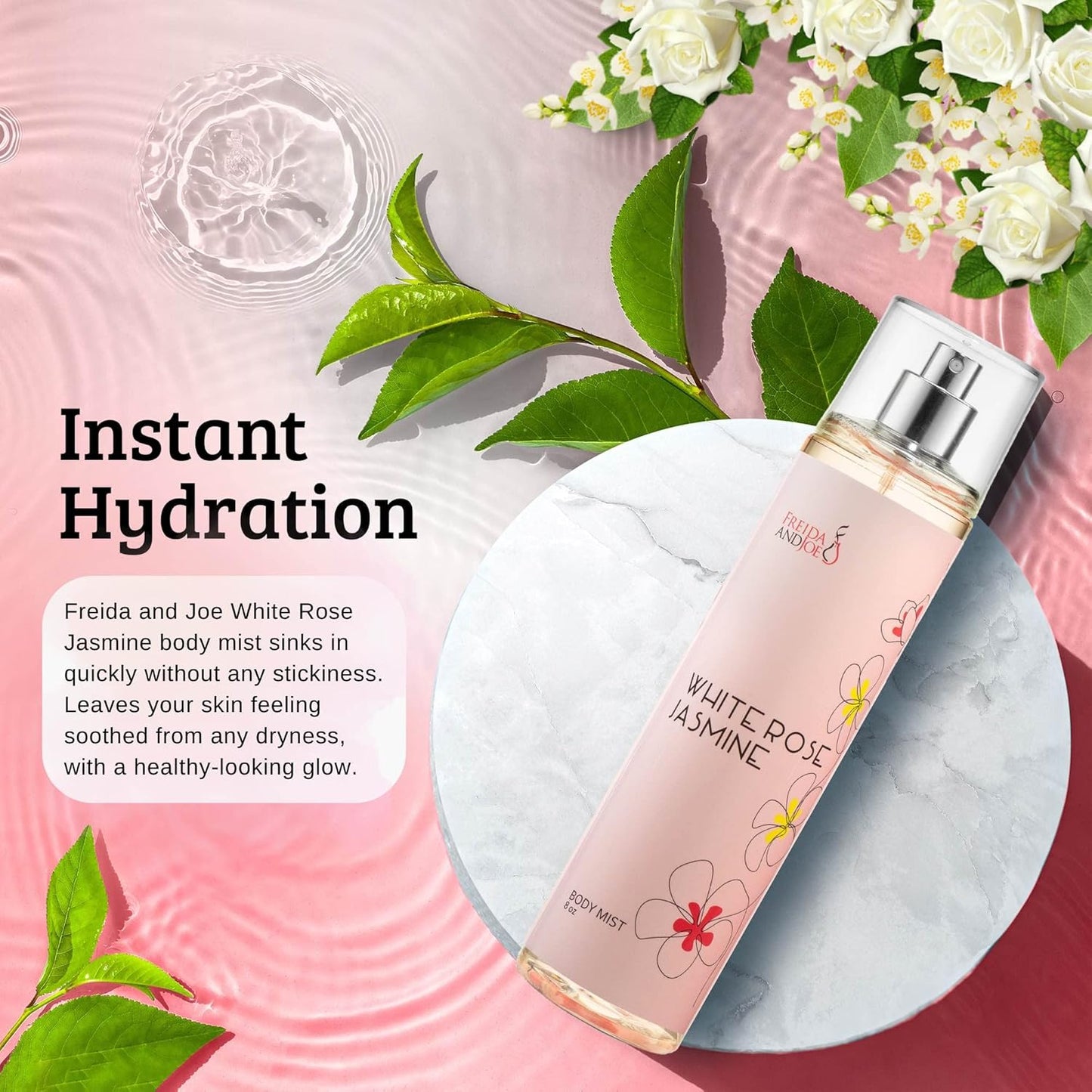 White Rose Jasmine Body Spray for Women, Womens Perfume Fragrance Body Mist And Sprays Luxury Perfume Mist - 8 oz Fine Spray Bottle