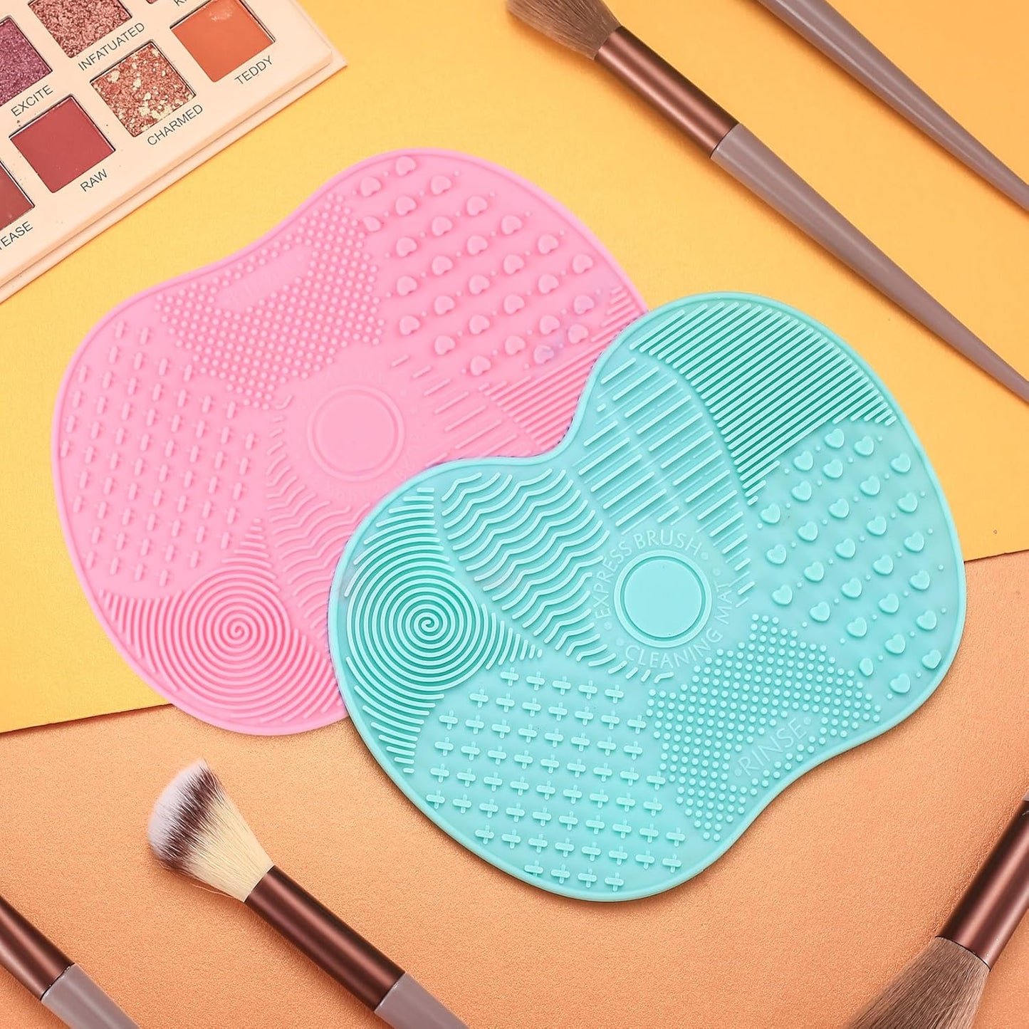 2 Pcs Silicone Make Up Brush Cleaning Mat, Cosmetic Cleaning Pads,Makeup Brush Cleaner Mats, Portable Washing Tool with Suction Cup for Makeup Cosmetic Brushes-green/pink