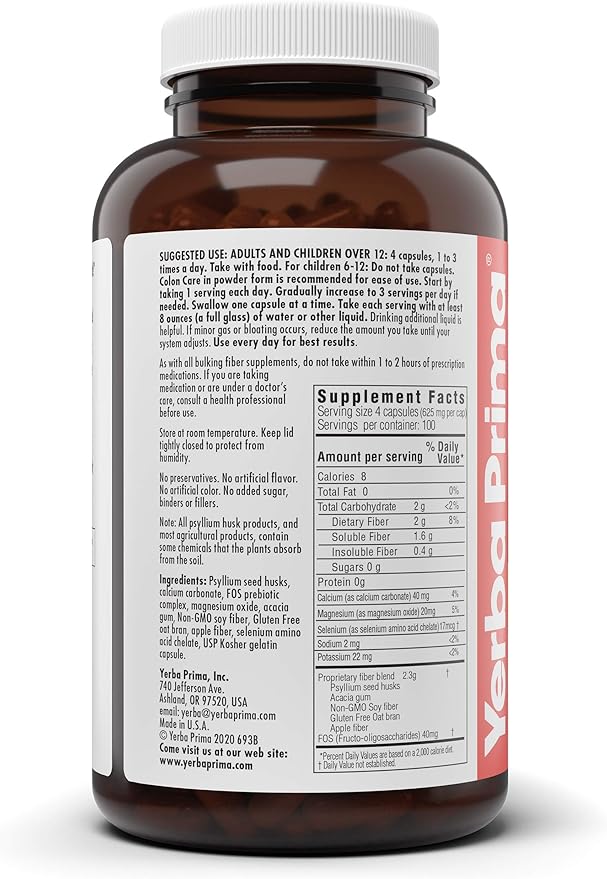 Yerba Prima Prebiotic Colon Care Capsules, 400 Caps