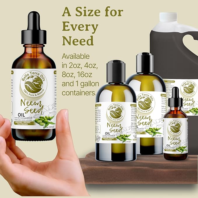 Bella Terra Oils Neem Seed Oil – 1gallon, Concentrated, Versatile, Quick Absorbing, Often used in Soapmaking