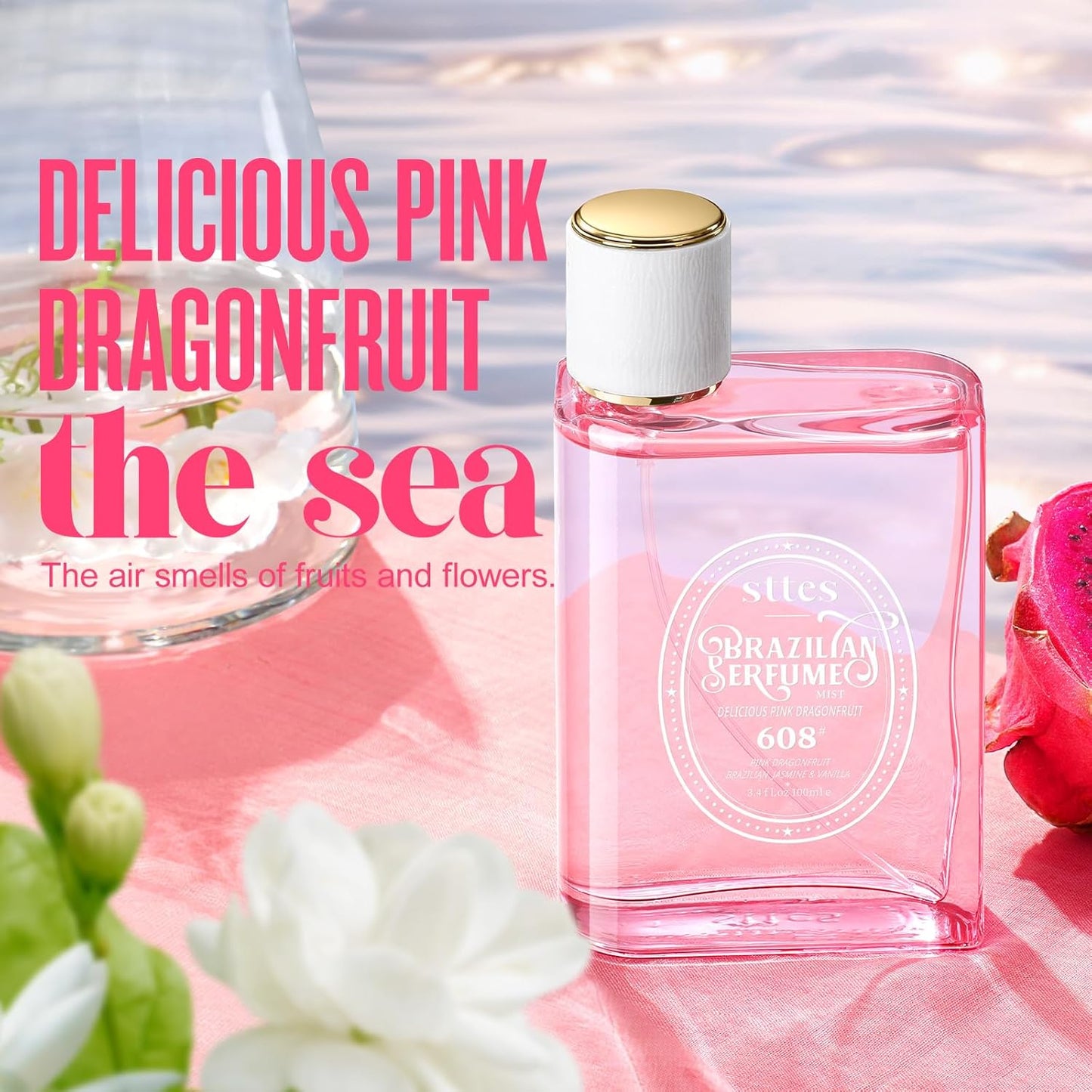 Sttes Perfume 608# (Delicious Pink Dragonfruit) - Eau de Perfume 100ml (3.4fl oz) Fruity and Floral (Vanilla + Jasmine + Red Pitaya)