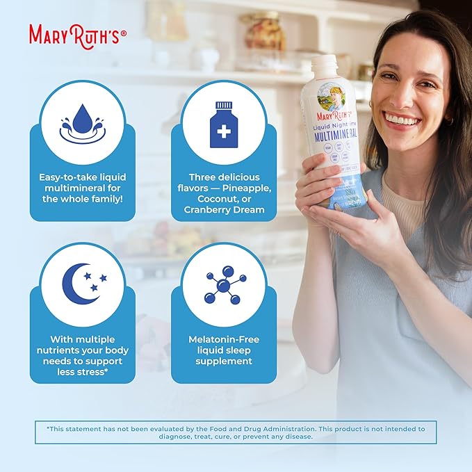 MaryRuth Organics Liquid Nighttime Multimineral Sleep Supplement | Sugar Free | Calm Magnesium Citrate| Calcium Magnesium Zinc | Available in 4 Flavors | Vegan | Gluten Free | 32 Servings