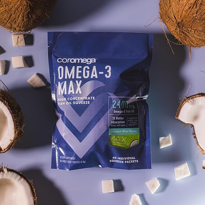 Coromega MAX High Concentrate Omega 3 2400mg Omega-3s Omega-3s with 3X Better 60 Single