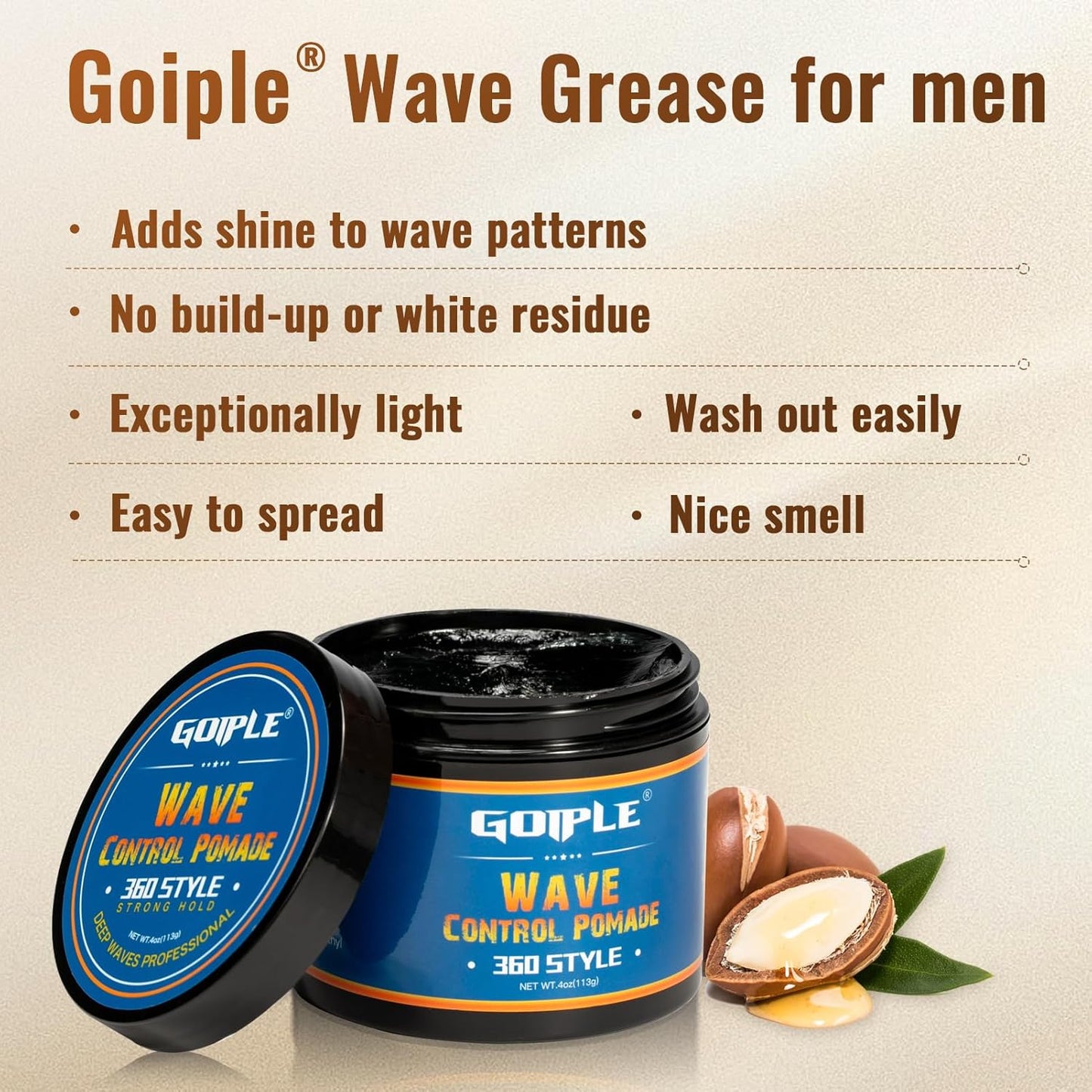 Wave Pomade 360 Greasy Pomade Wave Styler Brush Great for Wolfing, Boar Bristle Beard & Wave Brush for Barbers & Daily Use, Styling Set for Men 360 Easy Wash 360 Wave Training Hair Cream