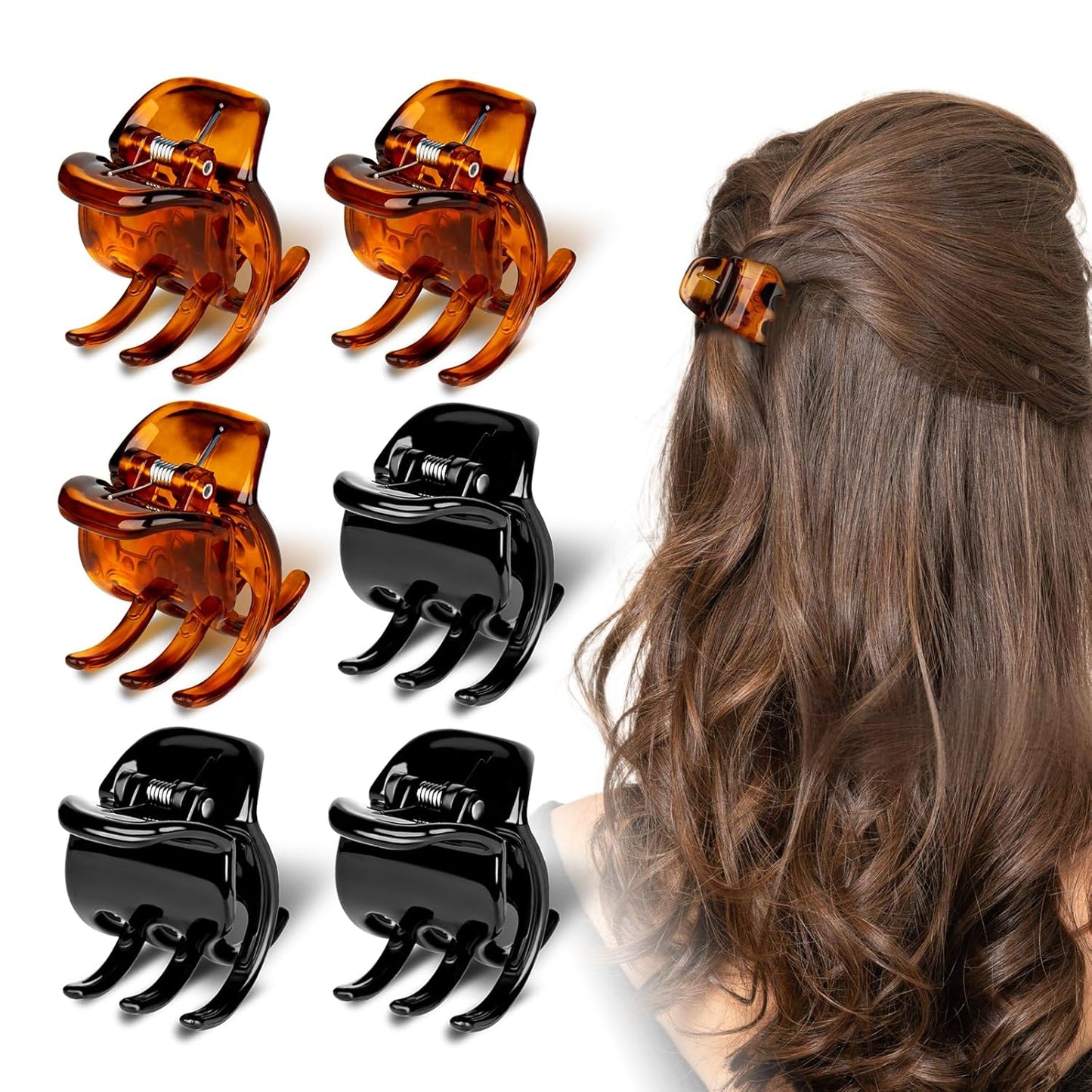 6-Piece Hair Claw Clips-1.3 Inch Jaw Clips That Won't Let YourThick or Medium Hair Escape, Nonslip Wonders for Women and Girls' Hair Accessories Black and Amber