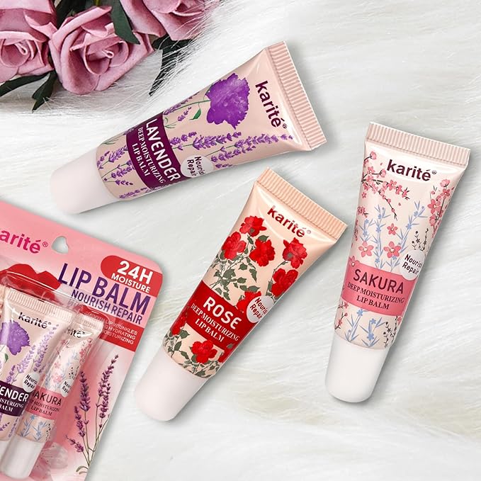 Lip Balm with Floral Fragrance - Enchanting Roses, Fragrant Lavender & Elegant Plum Blossoms - Perfect Stocking Stuffers for Women & Birthday Gifts for Women,100% natural lipstick