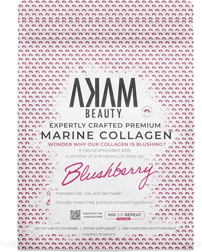 Marine Collagen Peptides Powder – 30-Count Pouch (Blushberry) – Wild-Caught, Hydrolyzed Type I – Hair, Skin, Nails & Joint Support – Ingestible Beauty® by Akam