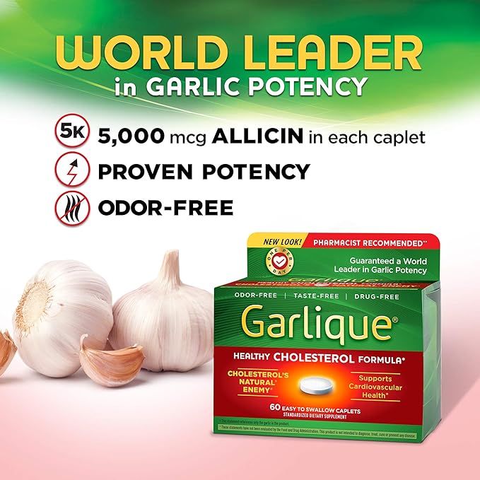 Garlique Garlic Extract Supplement, Healthy Cholesterol 60 Caplets