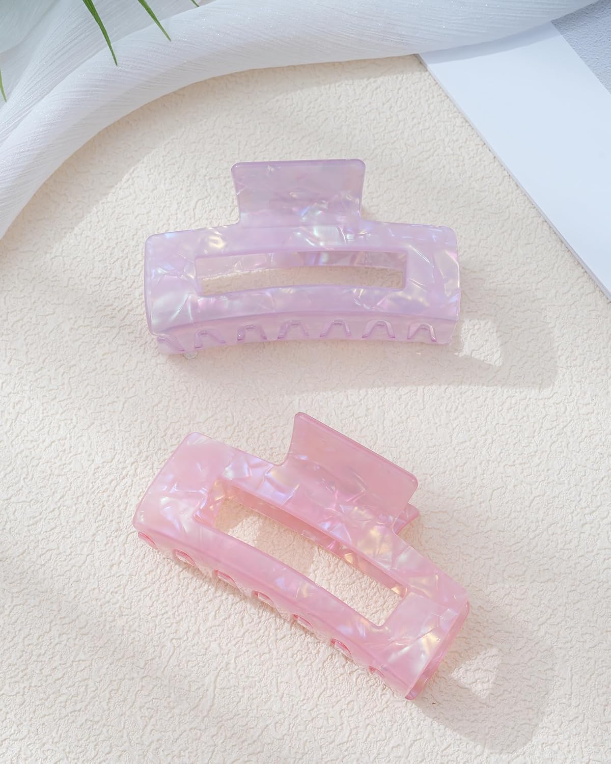 HOKEMP 2 Pack Acrylic Hair Claw Clips for Women, 3.93 Inch Large Non-Slip Strong Hold Rectangle HairClip for Thin Thick Hair (Color 3)