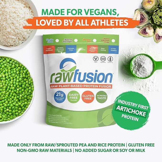 Rawfusion 4lbs- Raw Plant Based Protein Powder, Natural Chocolate - 21g of Protein, Vegan, Low Net Carbs, Gluten Free, Lactose Free, Soy Free, Non-GMO.