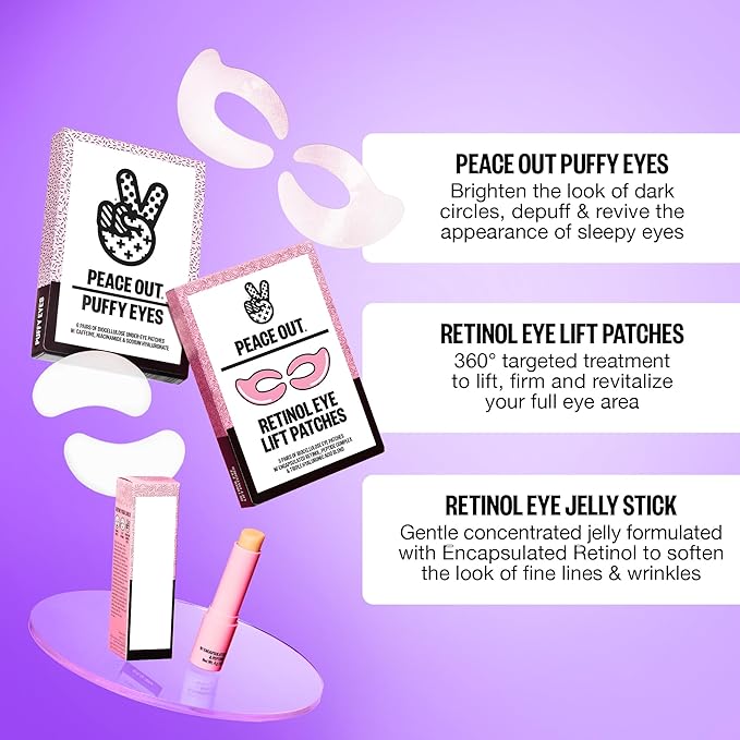 PEACE OUT Skincare Puffy Eyes, Biocellulose Under-Eye Mask, Minimize Puffiness & Tired Eyes with Caffeine and Niacinamide, Under Eye Patches for Dark Circles, 6 pairs