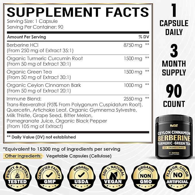 Berberine Supplement 8750mg Turmeric Curcumin 1500mg 1500mg & 90 Capsules 3 Months