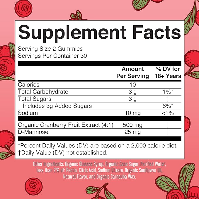 MaryRuth Organics Organic Cranberry Gummies | Cranberry Supplement | Urinary Tract Health for Women | with D Mannose | 500mg Cranberry | Traditional Use | USDA Organic | Vegan | Non GMO | 30 Servings