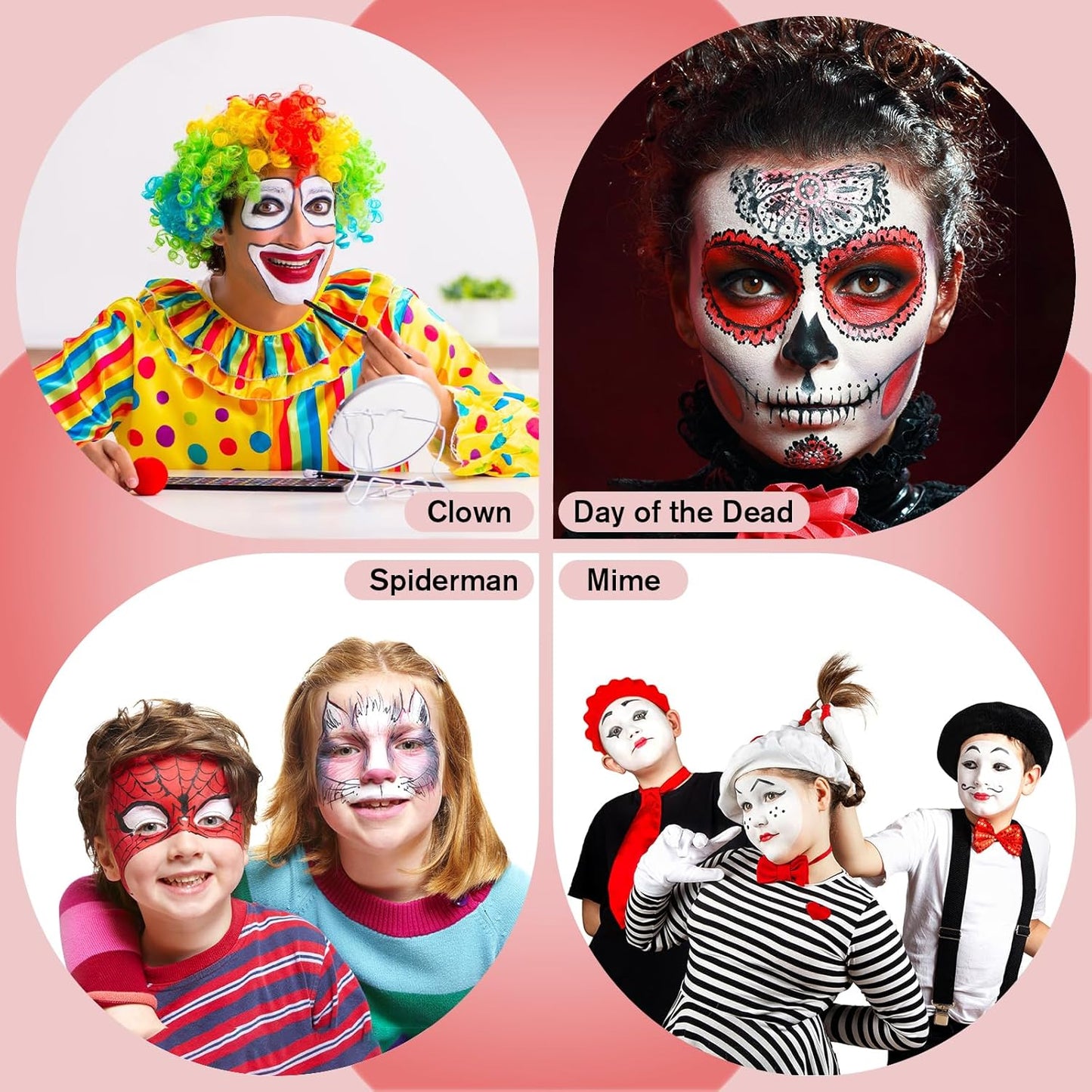 Goth White Foundation + Black Red Face Body Paint for Halloween Makeup, Face Painting Kit with Brushes Facepaint Set for Kids Adults Clown Vampire Skull SFX Make Up Costume Cosplay Party Theater Stage