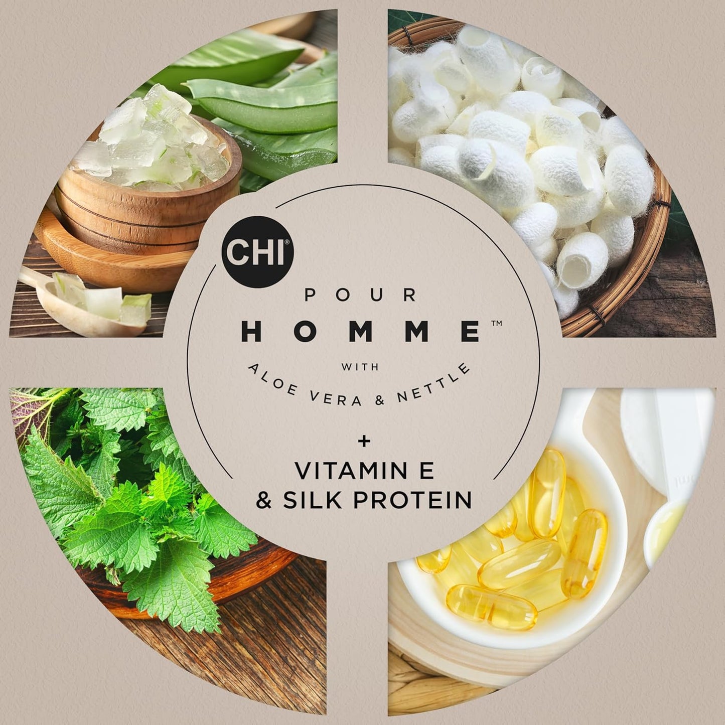 CHI Pour Homme 3-in-1 Cleansing & Moisturizing Hair, Face & Body Wash for Men, Made With Aloe Vera & Nettle, Fresh, Woody Scent, Sulfate-Free, 25 oz