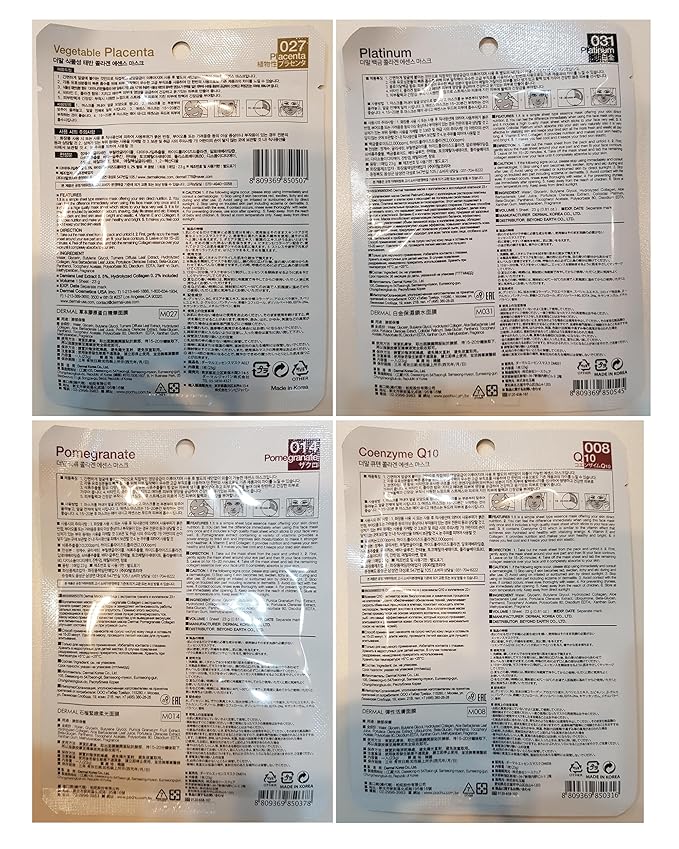 DERMAL 24 Combo Pack A Collagen Essence Korean Face Mask - Hydrating & Soothing Facial Mask with Panthenol - Hypoallergenic Self Care Sheet Mask for All Skin Types - Natural Home Spa Treatment Mask