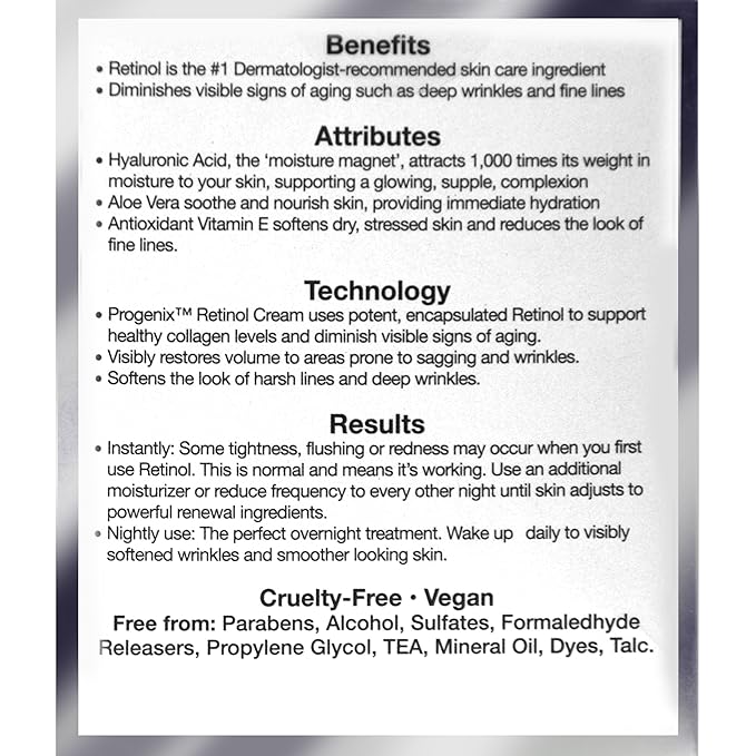 Profesional Retinol Face Cream Moisturizer Facial Lotion Helps Diminish Wrinkles, Crepey Skin, & Age Spots, Fragrance Free Anti Aging Skin Care Retinol Lotion For Face, 1Oz