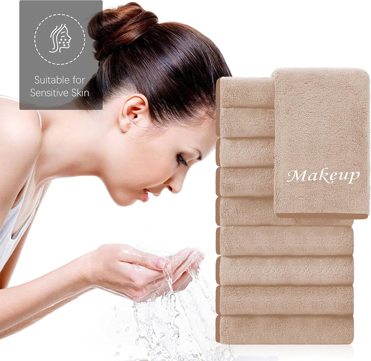 Cosy Family 10 Pack Makeup Remover Wash Cloths - Soft Microfiber Fingertip Facial Cleansing Cloths for Hand and Make Up, 12 x 12 in, Brown
