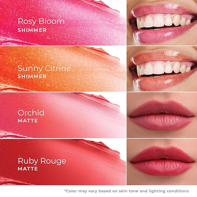 Tinted Lip Balm Bundle - Moisturizing, Hydrating Sheer Buildable Lip Color with Hyaluronic Acid, Vitamin E & rich oil - Set of 2: Ruby Rouge & Rosy Bloom