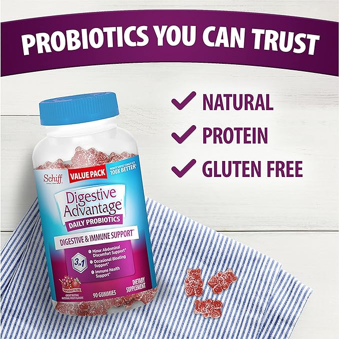 Digestive Advantage Probiotic Gummies for Digestive Health, Daily Probiotics for Women & Men, Support for Occasional Bloating, Minor Abdominal Discomfort & Gut Health, 2x90ct Bottles Superfruit