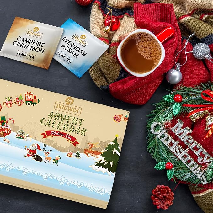 BREWIX, Herbal & Tea Gift Calendar, Advent Calendar 2024 Tea Bags | Limited Edition I 24 Unique Flavors | Best for Birthdays, Anniversaries & Holidays | Christmas Advent Calendar 2024 for Adults, Adult Women and Men