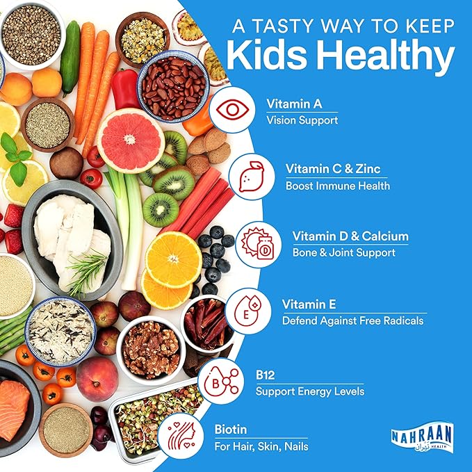 Halal Vitamins for Kids - Halal Multivitamins for Kids Vitamin A, C, D, E, B6, B12 - Non-GMO Vegetarian, Halal Gummies - 90 Count