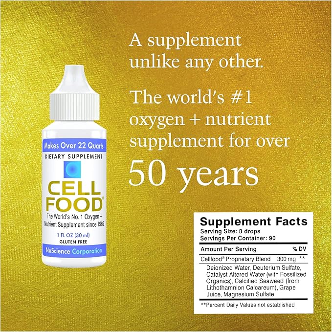 Cellfood Liquid Concentrate - 1 fl oz, 2 Pack - Oxygen + Nutrient Supplement - Supports Immune System, Energy, Endurance, Hydration & Overall Health - Gluten Free, Non-GMO, Kosher - Makes 22+ Quarts