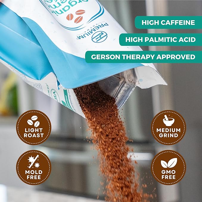 PE Premium Enema Organic Coffee for Enemas (1LB) Light Roast, Medium Ground. Ideal for Liver Cleansing, Colon Cleansing, Gerson Coffee Enemas (3 Pack)