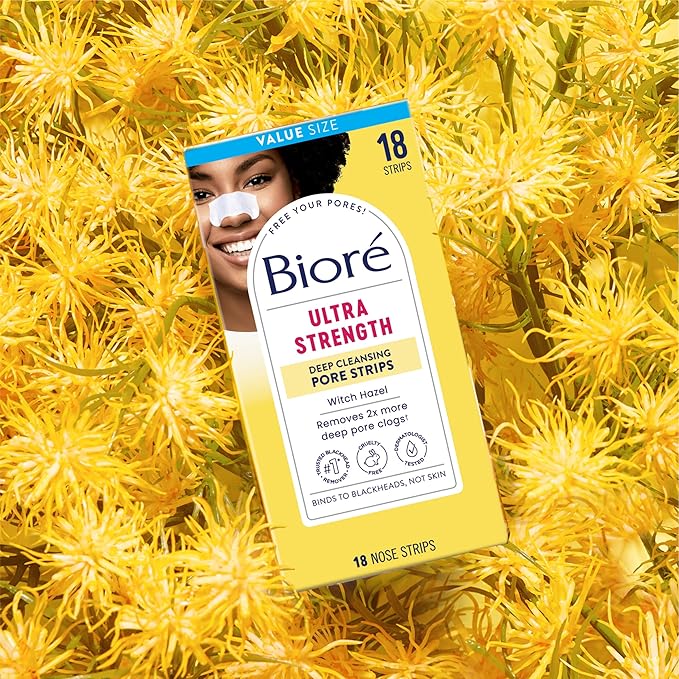 Bioré Witch Hazel Ultra Strength Blackhead Remover Pore Strips, Clears Pores up to 2x More than Original Pore Strips, features C-Bond Technology, Oil-Free, Non-Comedogenic Use, 18 Count