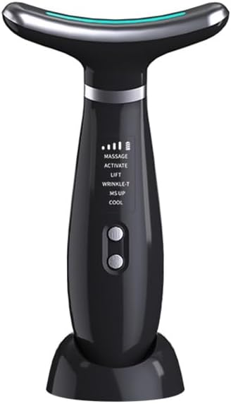 Facial Massager -7 Color Red-Light-Therapy for Face and Neck for Wrinkles, Double Chin, Vibrating Facial Massager with Thermals (Black7)