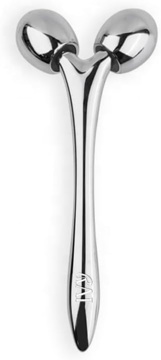 Mwein 3D Face Massage Roller – Mini Lightweight Travel-Sized Y-Shaped Stainless Steel – Jade Roller, Ice Roller, Cellulite Roller – Face Sculpting Tool (Silver)