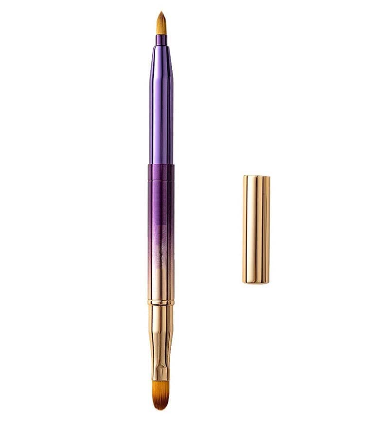 Exquisite Professional Lip Brush Applicators-Retractable Lipstick Brushes- Lipstick Gloss Makeup Brush Tool For Women and Girls (Two-Head-Gradient Purple)