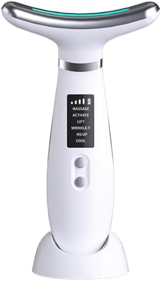 Facial Massager -7 Color Red-Light-Therapy for Face and Neck for Wrinkles, Double Chin, Vibrating Facial Massager with Thermals (White2)