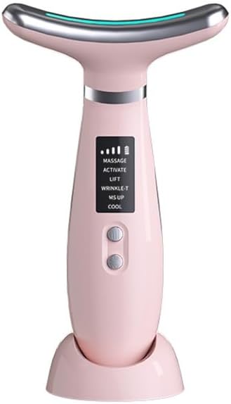 Facial Massager -7 Color Red-Light-Therapy for Face and Neck for Wrinkles, Double Chin, Vibrating Facial Massager with Thermals (Pink6)