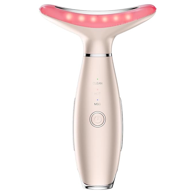 Facial Massager, 3 Modes Face Sculpting Tool, Vibrating Neck Face Massager with Thermals (Rose Gold)