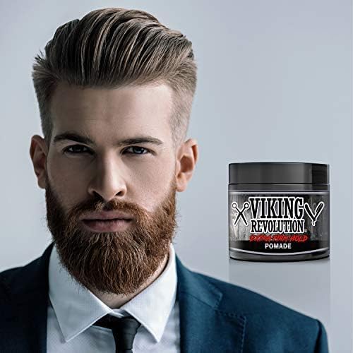 Viking Revolution Extreme Hold Pomade for Men – Style & Finish Your Hair - Extra Firm,Strong Hold & High Shine for Men’s Styling Support - Water Based Male Grooming Product is Easy to Wash Out, 4oz