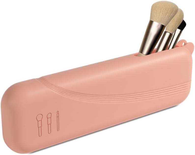 Silicone Makeup Brush holder,Large Travel Makeup Brush Case with Half-open Snap Design, Anti-fall Out Travel Bag,Portable and Eco-Friendly Beauty Cosmetic Organizer (Pink*1)