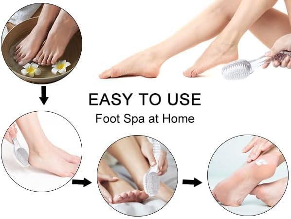 4 Pcs Foot Pumice Stone Brush Calluses Remover, Ooloveminso Large Foot Scrubber Foot File with Handle 2 in 1 Suitable for Horniness Foot Spa, Foot Care Smooth Skin (Transparent)