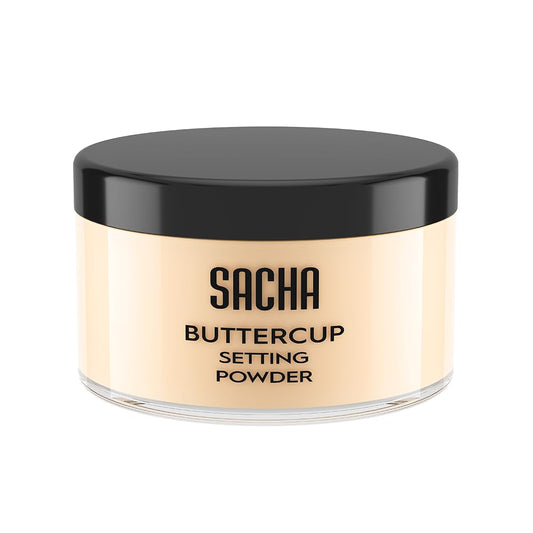 Sacha BUTTERCUP Light Setting Powder. No Ashy Flashback. Blurs Fine Lines and Pores. Loose, Translucent Face Powder to Set Makeup Foundation or Concealer. For Light to Medium Skin Tones, 1.75 oz.