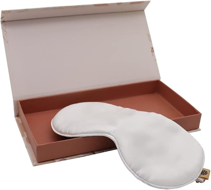 Premium Handcrafted 25 Momme Mulberry Silk Eye Mask for Sleeping (Natural White)