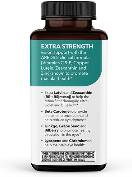 Visibili-T Extra Strength with AREDS 2 Formula - Vitamin Supplement for Eye Health & Vision Support - Lutein, Zeaxanthin, Chromium, Carrot, Bilberry, Grape Seed Extract & Ginkgo Biloba - 90 Capsules