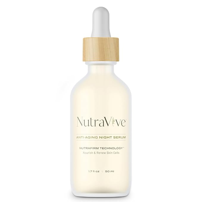 NutraVive Anti-Aging Night Serum – Tightening, Nourishing & Hydrating Face & Neck Serum, 1.7 Fl Oz – Overnight Skin Care Treatment for Fine Lines & Wrinkles – Collagen Boosting Facial Serum