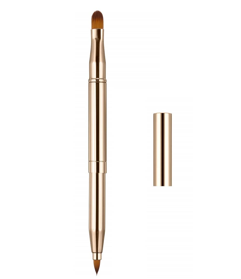 Exquisite Professional Lip Brush Applicators-Retractable Lipstick Brushes- Lipstick Gloss Makeup Brush Tool For Women and Girls (Two-Head-Gold)