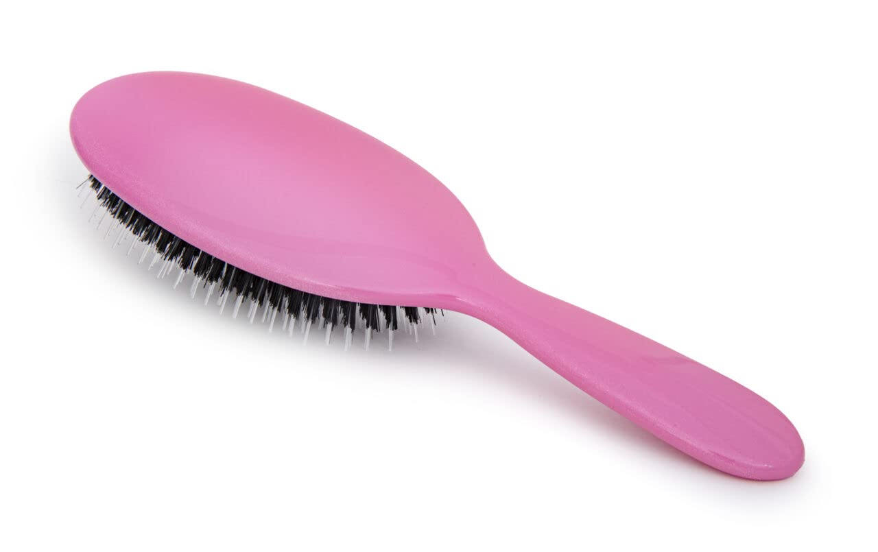 Rock & Ruddle Natural Mixed Boar Bristle Hair Brush for Women and Kids (Large 8.3") - Perfect for Wet or Dry Hair, Detangling Smoothing Blowdrying - Designed & Made in UK - Tickled Pink Design