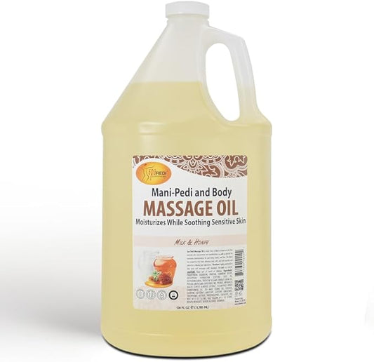 SPA REDI - Massage Oil, Milk and Honey, 128 Oz - Professional Pedicure, Manicure, Full Body Massage Therapy - Made With Almond, Cotton Seed, Sunflower, Avocado, Essential Oils, Vitamin E