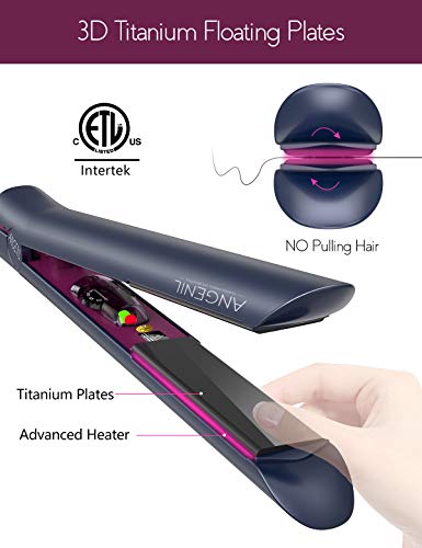 ANGENIL Professional Titanium Flat Iron 1 inch, Hair Straightener and Curler 2 in 1 with Adjustable Temp for All Hair Types, Anti-Static, Dual Voltage Travel Size with Silicone Resistant Mat Pouch