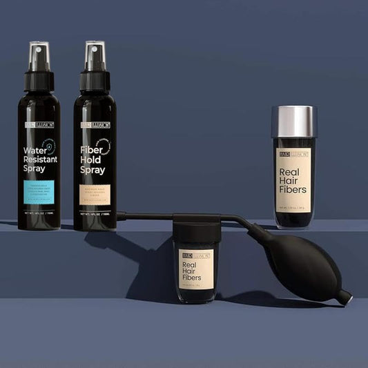 Hair Illusion 100% Real Hair Fibers Combo Kit Bundle: Fibers, Hold & Water Spray, & Applicator for Instant Natural Fuller Hair for Thinning & Enhancement Blend (Brown)