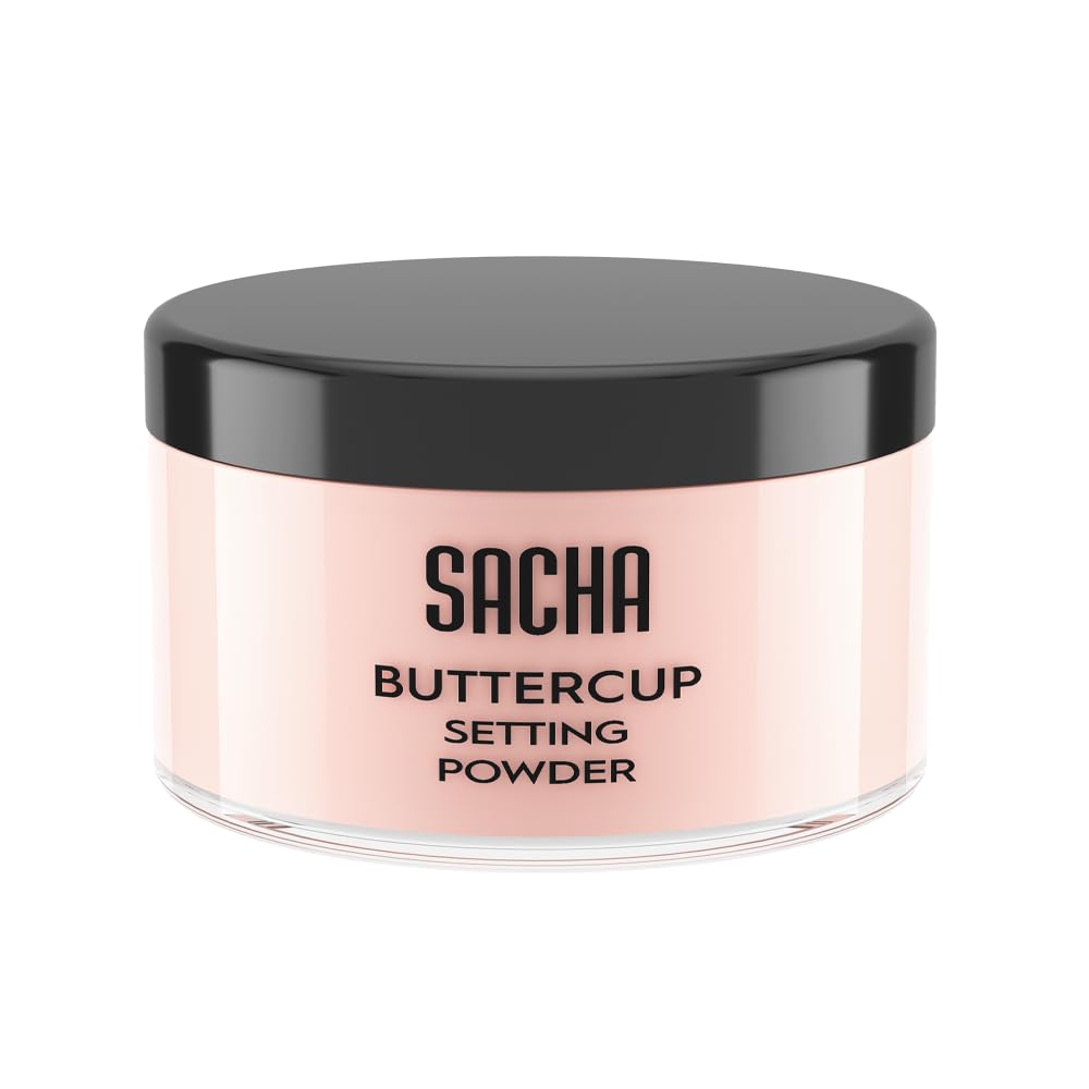 Sacha BUTTERCUP Rosé Setting Powder. No Ashy Flashback. Blurs Fine Lines and Pores. Loose, Translucent Face Powder to Set Makeup Foundation or Concealer. For All Skin Tones, 1.75 oz.