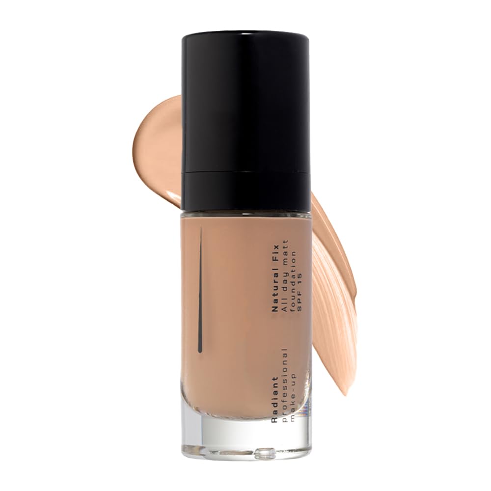 Radiant Professional Natural Fix All Day Matte Cream Foundation Makeup – Long Wear, Full Coverage Matte Foundation with SPF 15 – Oil Free Lightweight Formula for All Skin Types – 1.01oz (05 Light Tan)